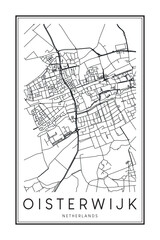 Obraz premium Printable downtown road map poster of the Dutch city of OISTERWIJK on solid white background with city name