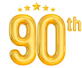 90 Anniversary Gold Number Balloon 3D