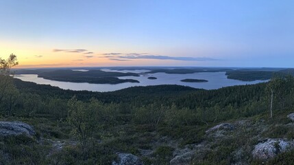 Sunset over the Archipelago: A Panoramic View from a Finnish Hilltop