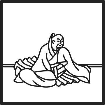 seated monk black and white line art clip art preview