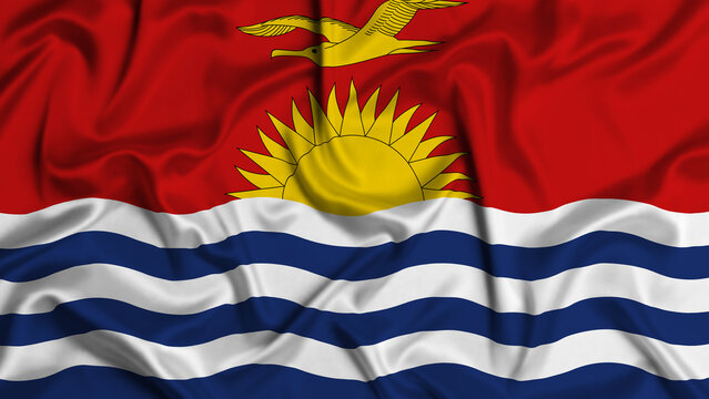 Kiribati silk flag waving in the wind background