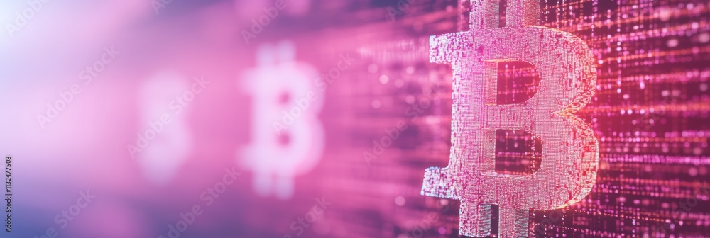 Aufkleber Vibrant Neon Cryptocurrency Display Bitcoin and Blockchain Technology Concept