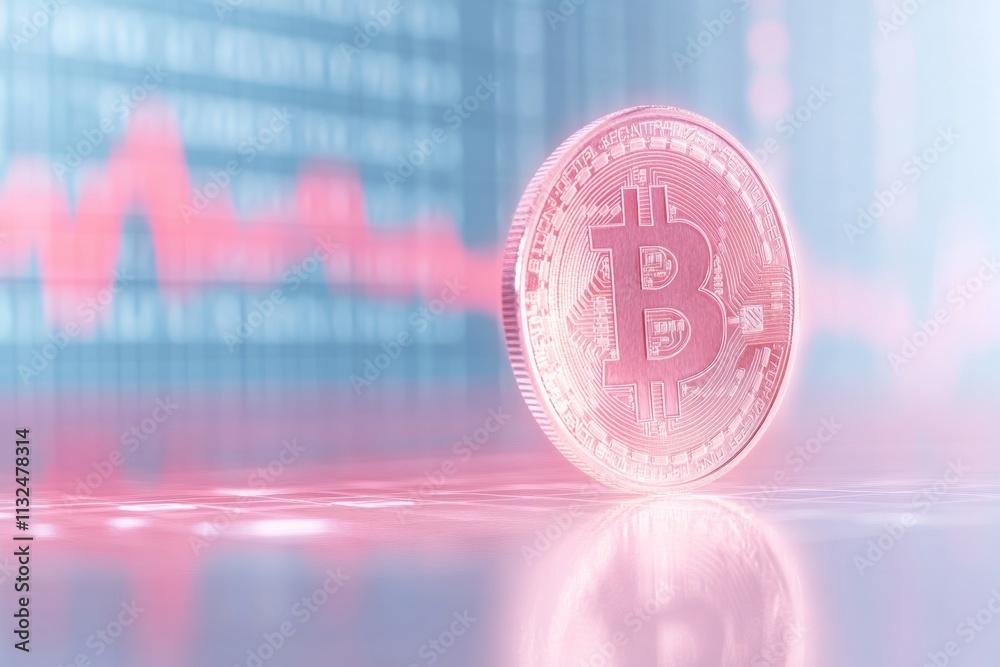 Poster Futuristic Cryptocurrency Concept with Neon Light Trails and Blockchain Grid