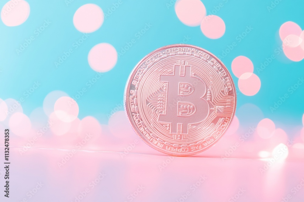 Poster Futuristic Cryptocurrency Coin with Neon Light Trails and Blockchain Elements