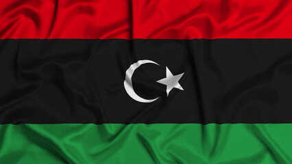 Libya silk flag waving in the wind background
