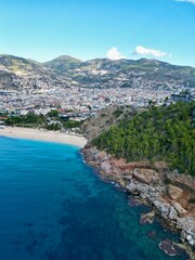 Obraz premium Sea resort drone view mountain forest houses