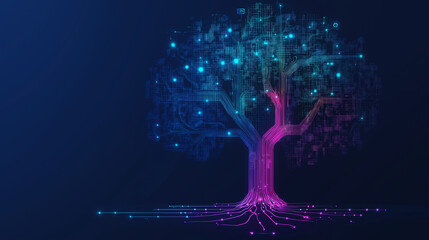 Digital transformation and automation adoption tech environment abstract visual of a data-driven tree structure