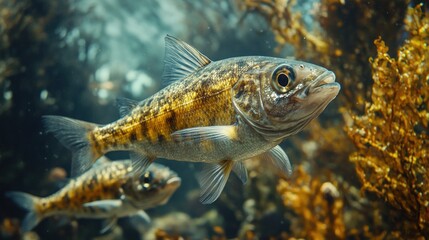 Fototapeta premium Stunning Underwater Shot of a Striped Fish in its Natural Habitat