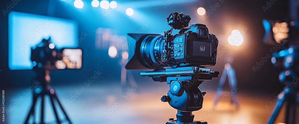 Aufkleber a professional camera setup in a studio environment for photography or filming.