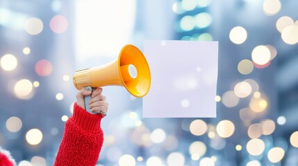 Energetic Youth Activism with Megaphone in Festive City Lights