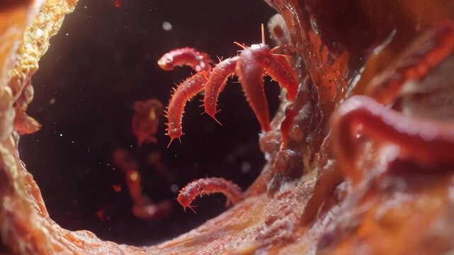 Microscopic organisms navigate a vein-like environment. Ideal for science, medical, and educational videos.. AI Generation
