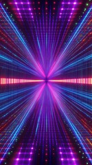 Obraz premium Neon Grid Tunnel Vibrant Light Display Abstract Art