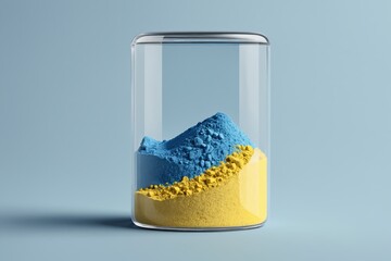 Obraz premium Glass jar contains yellow and blue powder