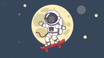 Fototapeta premium Cute Astronaut Playing Skateboard On Moon Cartoon Vector Icons Illustration. Flat Cartoon Concept. Suitable for any creative project. Generative AI