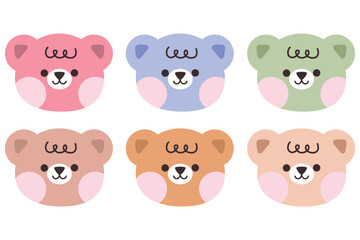 Obraz premium Cute bear face kawaii style with pastel color. Suitable for flat design illustration, clip art, stickers, etc