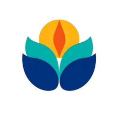 Obraz premium Abstract Sun Flower Logo: A vibrant and stylized sun flower design, featuring a yellow sun and teal and blue petals. This logo symbolizes growth, nature, and prosperity.