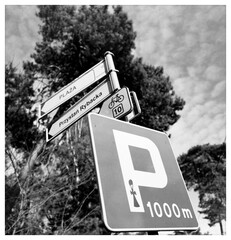 Znaki drogowe w otoczeniu przyrody – plaża, przystań i parking © Robert