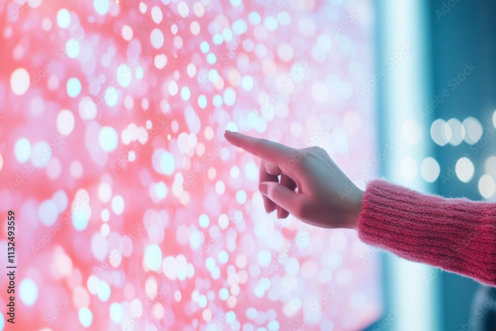 Poster Festive Touch Celebrating Digital Connectivity with Interactive Light Display in Winter Ambiance