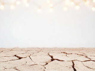 Obraz premium Cracked Earth Under Soft Haze with Festive Lights A Visual Metaphor for Climate Resilience