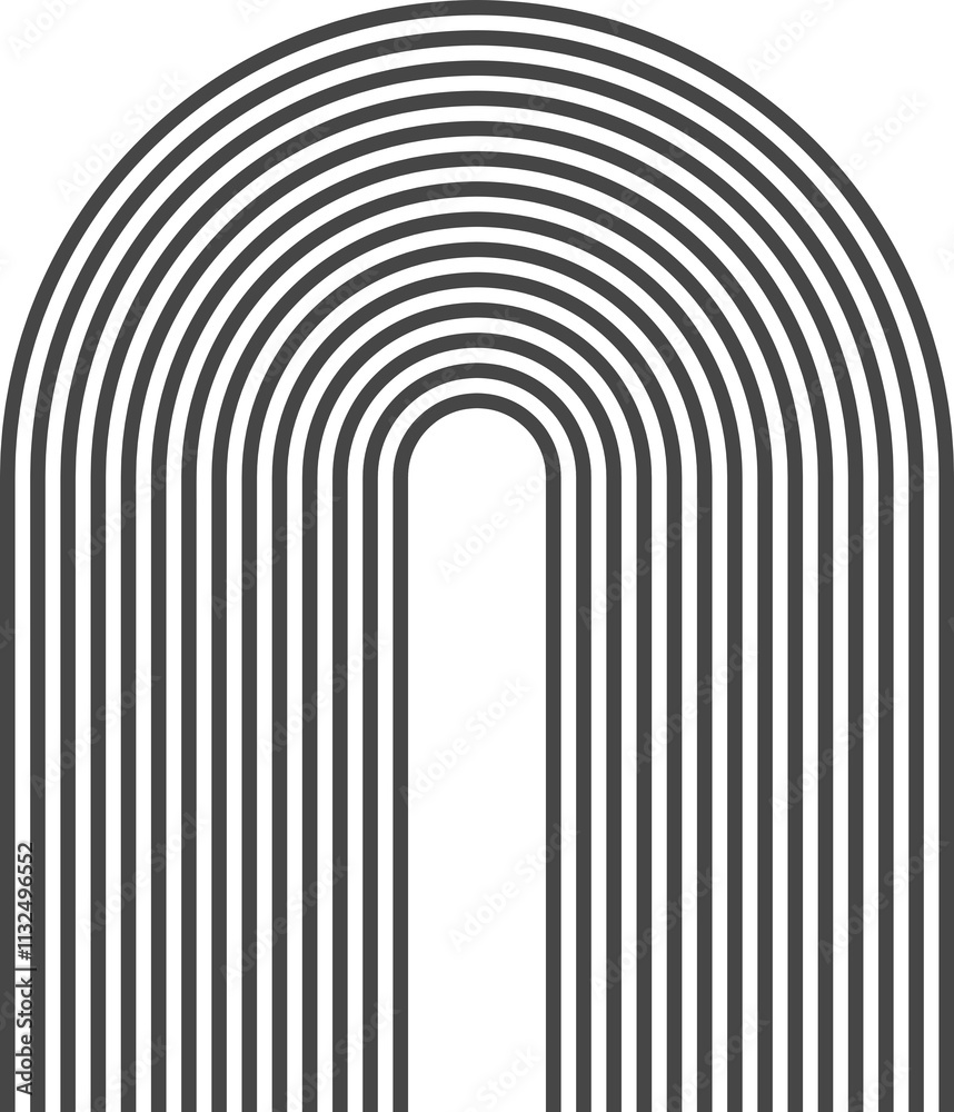 Wall mural abstract line pattern shape. retro geometric design element. rainbow arch and wavy organic figure. m