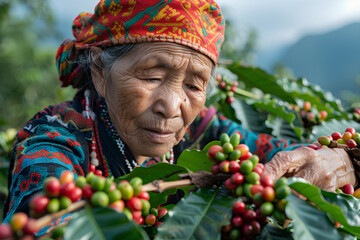 Women from northern Thai ethnic groups harvest coffee