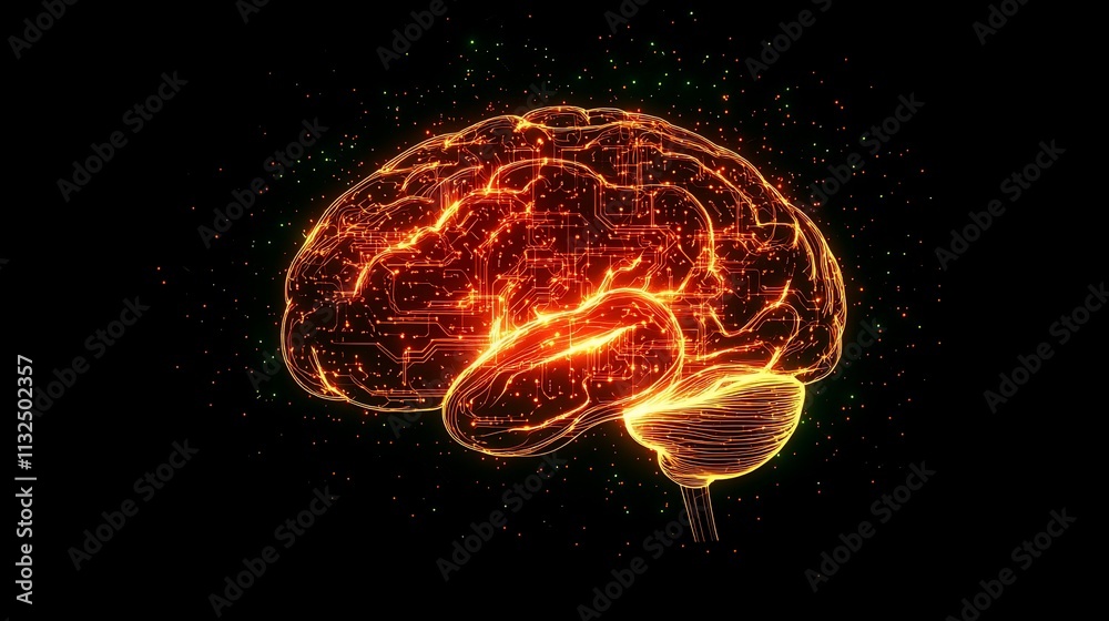 Poster a glowing digital representation of a brain with vibrant connections.