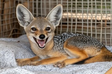 Portrait of Bactrian camel in a zoo. Hairy brown funny camel with open mouth outdoor close-up. Beautiful simple AI generated image