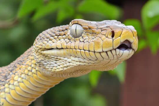 Green cat snake is a mildly venomous tree snake - generative ai. Beautiful simple AI generated image