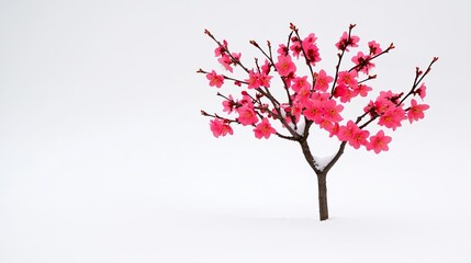 Fototapeta premium China set culture local concept. Miniature pink blossom tree on a light background.