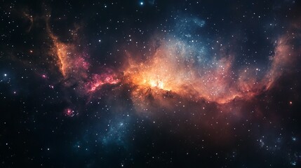 Obraz premium Stunning vibrant nebula in the vast depths of deep space surrounded by twinkling stars, colorful cosmic cloud formation, interstellar gas and dust, majestic astronomical phenomenon in outer galaxy