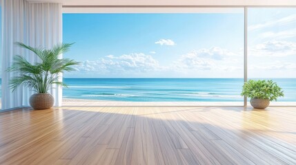 Obraz premium Serene coastal backdrop enhancing the living room's ambiance.