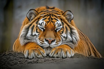 Fototapeta premium A close-up of a majestic tiger showcasing its striking features and fur patterns.. Beautiful simple AI generated image