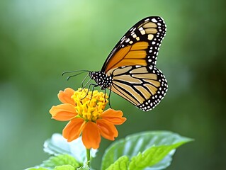Obraz premium Monarch butterfly on orange flower.