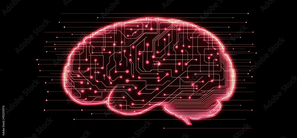 Poster Digital brain illustration with circuit patterns and glowing effects.