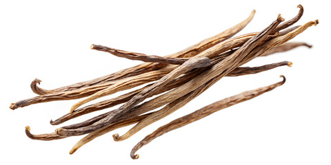 Dried vanilla sticks, isolated on white 