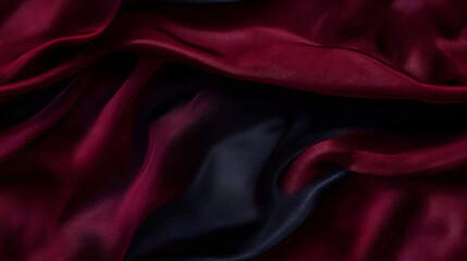 Fototapeta premium Black dark deep red burgundy cherry maroon crimson abstract background. Silk satin velvet fabric. Elegant luxury rich. Curtain drapery fold line wave flow. Romance Valentine Birthday Christmas. Design
