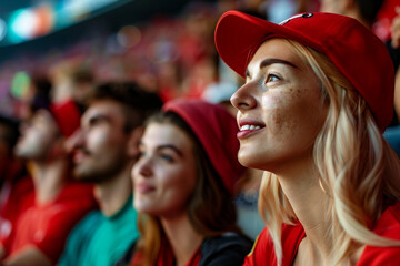 Fototapeta premium Energetic Sports Fans Supporting Their Team Together in the Stadium Generative AI