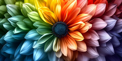 Obraz premium Rainbow Flower, Vibrant Petals in a Spectrum of Hues