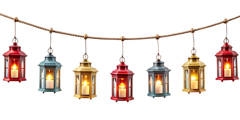 Obraz premium set of Hanging lantern string lights isolated on white background.AI GENERATED
