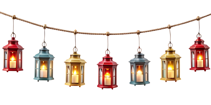set of Hanging lantern string lights isolated on white background.AI GENERATED