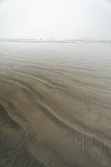 Chesterman beach all foggy on a moody, cloudy day. Near Tofino, Vancouver Island, British Columbia,...
