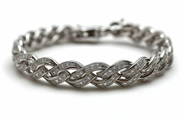 Obraz premium Elegant Diamond Bracelet, Intricate Woven Design, Sparkling Cubic Zirconia Accents, Luxurious Silver Finish
