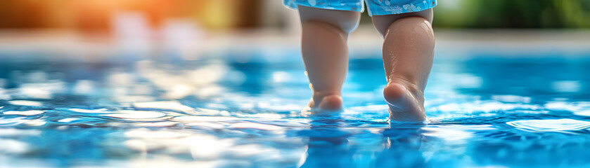 Toddler's Feet in Pool Water, Summer Fun, Joyful Splash