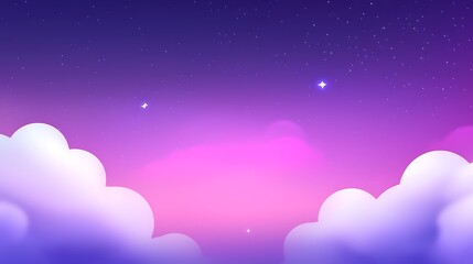 Fototapeta premium Pink and purple night sky with clouds and stars.