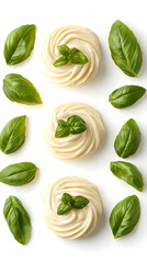 Fototapeta premium Creamy Swirls with Basil Leaves, A Culinary Delight