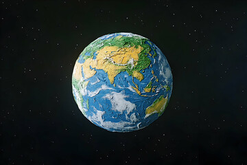 Fototapeta premium Textured Earth Globe Painting, Cosmic Background, A Vivid Depiction of Our Planet Against the Starry Night Sky