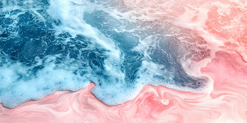 Obraz premium Abstract Ocean Waves, Pastel Pink and Blue Foam Texture Background