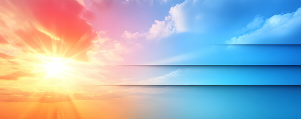 Naklejka premium Vibrant Sunset Sky with Layered Blue Abstract Background; Peaceful Sunrise Cloudscape Image for Design
