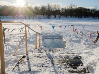 ice hole in the river for swimming, Ice Swimming Place