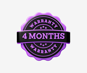 4 Months Warranty Badge 3D Illustration